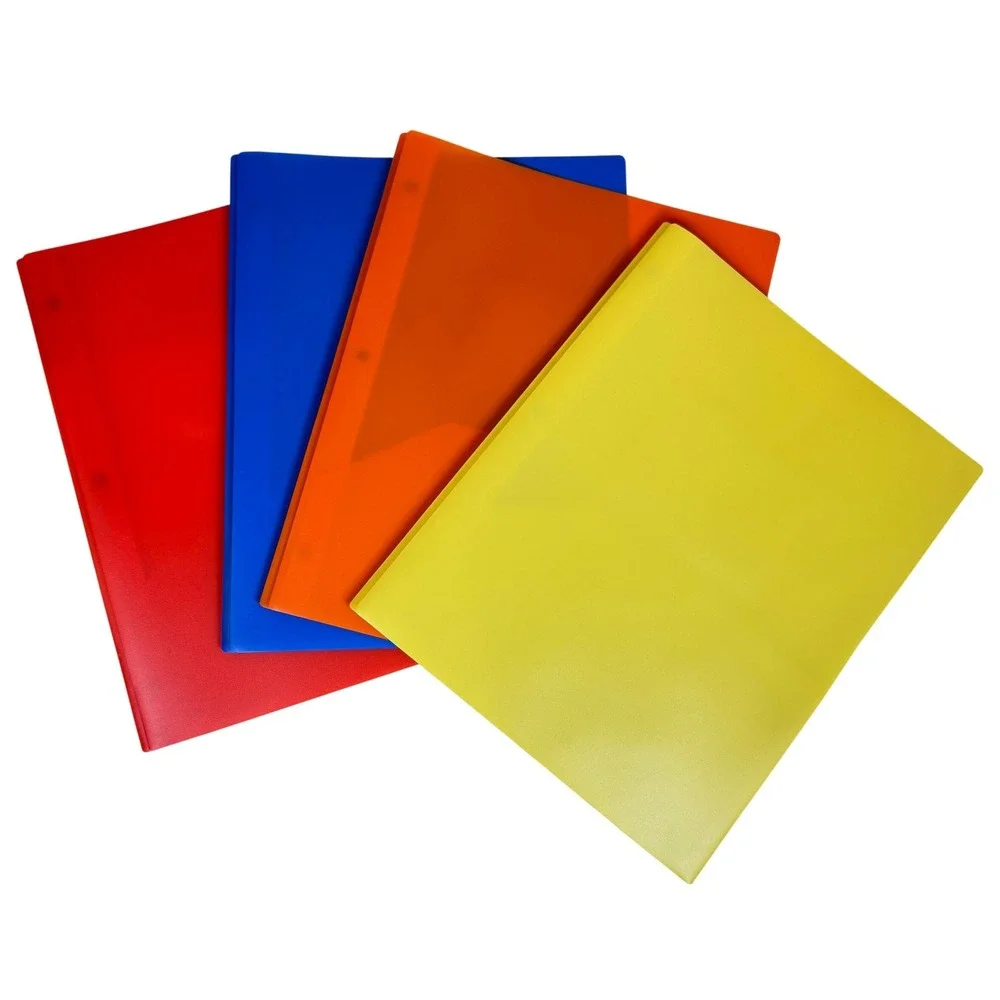 4 Pack Plastic 2 Pocket Folders with 3 Prongs Multi Color Poly Portfolio Set